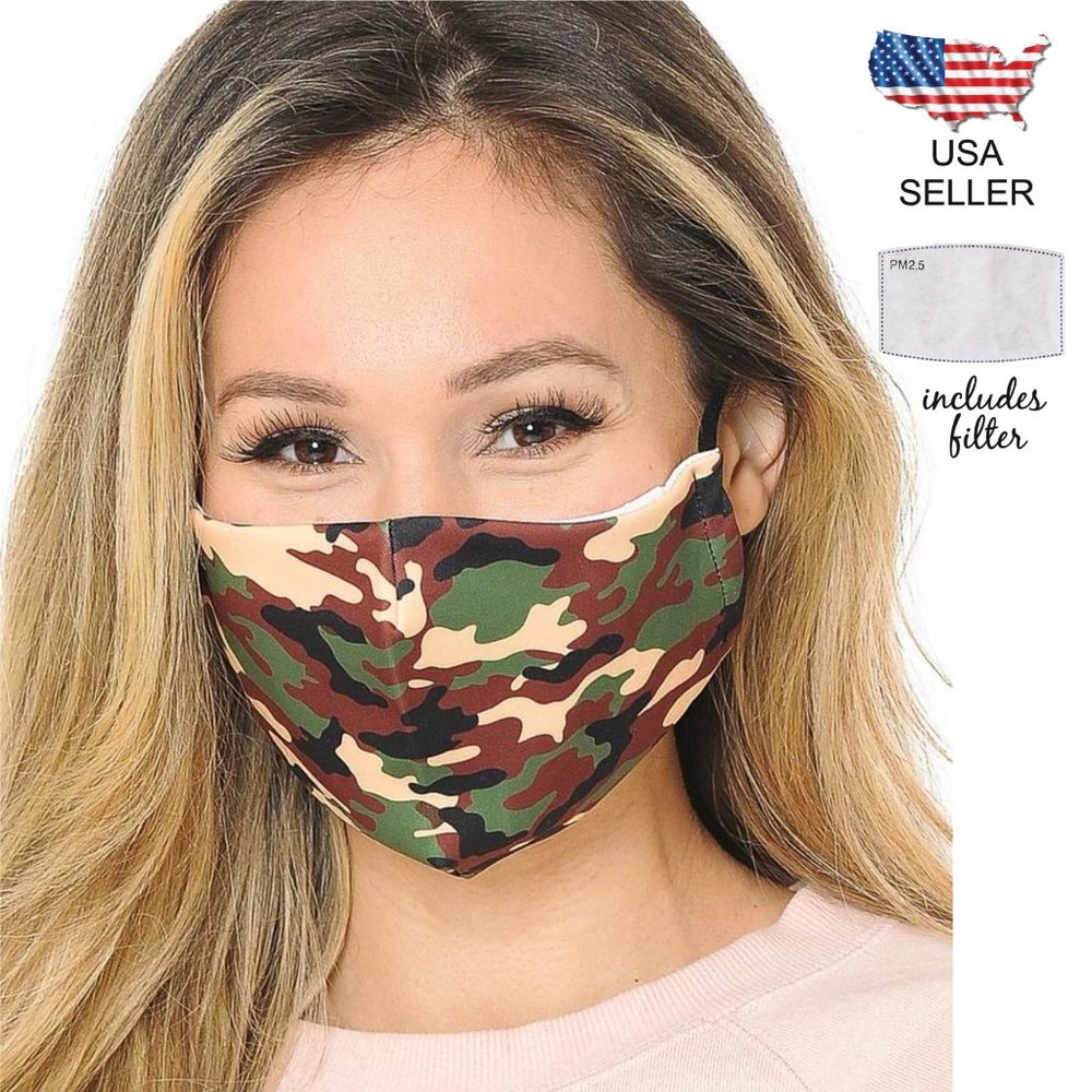 Camouflage Adjustable Face Mask w/ Filter Pocket